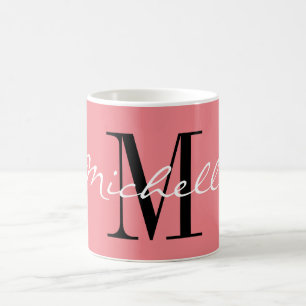 rosa av klasskorall och vitt eget namn monogram kaffemugg