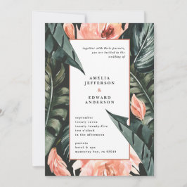 Rosa av korall och tropisk barrträd i löv bröllop