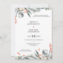 Rosa av korall och tropisk barrträd i löv bröllop