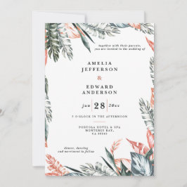 Rosa av korall och tropisk barrträd i löv bröllop