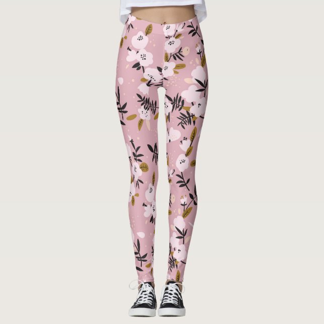 Rosa av körsbärets Blommar: Tender Vår Leggings (Framsida)