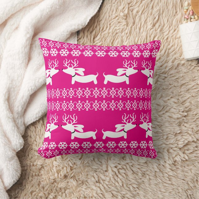 Rosa av korv Hund Fair Isle Helgdag Doxie Decor Kudde (Filt)