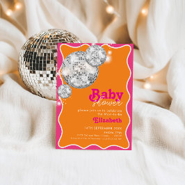 Rosa av kraftig Orange med Boll-babyvisningsprogra Inbjudningar