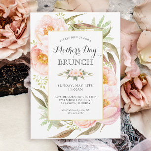 Rosa av kvinnlig Blommigt Peonies Mors dag Brunch Inbjudningar