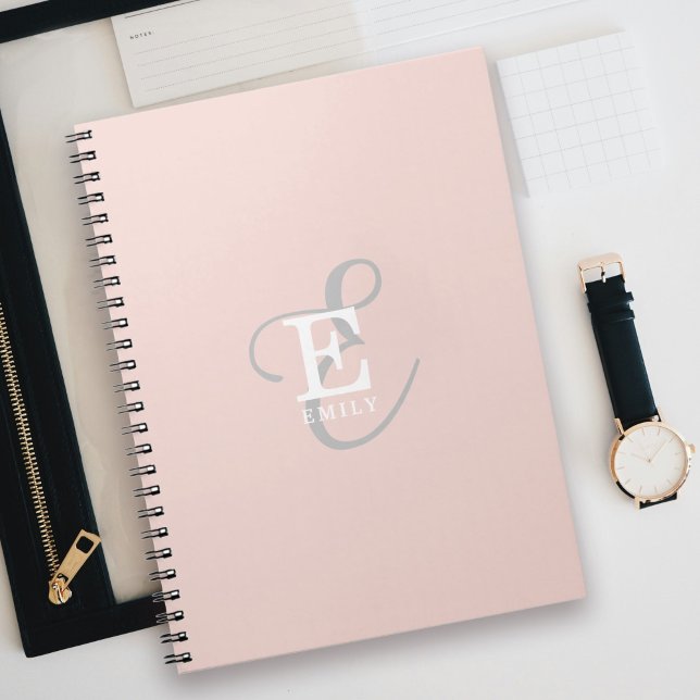  Rosa av kvinnlig Snyggt Monogram Typografi Anteckningsbok (Personalize with your name and monogram initial.)