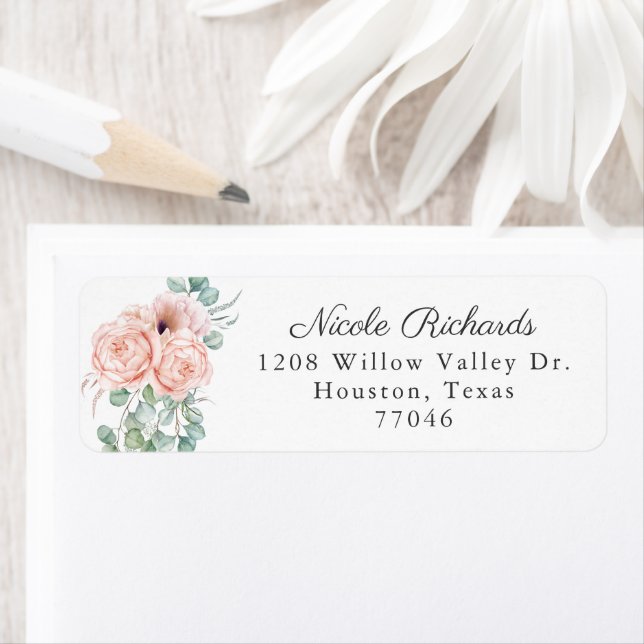 Rosa av kvinnlig vattenfärgad Blommigt och Beige Returadress Etikett (Insitu)