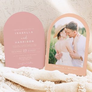 ROSA av LEAH Modern Arched Coral Photo Bröllop Inbjudningar