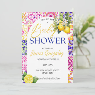 Rosa av lemon Italienska tiles Baby Shower Inbjudningar