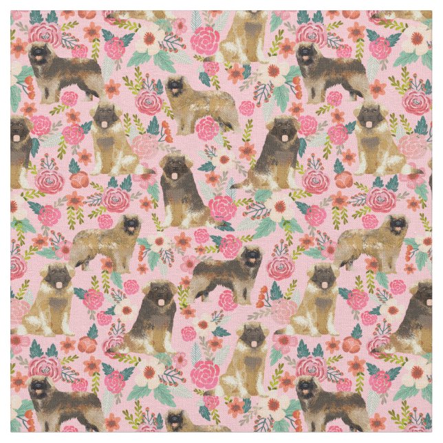 rosa av leonberger hund vintage tyg (Närbild)