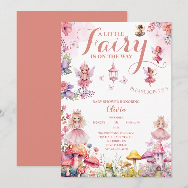 rosa av liten mjölkbabydusch  ro blommigt inbjudningar (Fram/baksida)