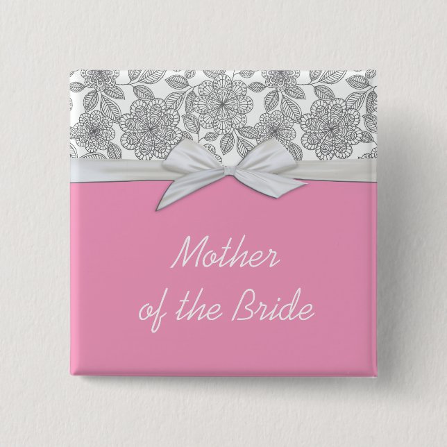 Rosa av Luxury Grått Blommigt Damask  Button Knapp (Framsida)