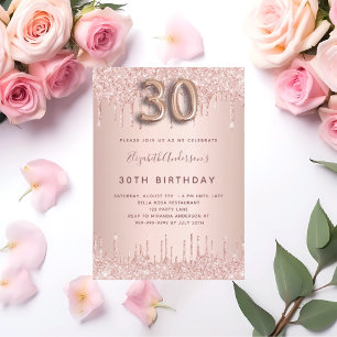 rosa av lyxen 30års födelsedag ro glitter guld inbjudningar