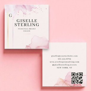Rosa av lyxolja, vattenfärgad guldfärgad olja, QR Fyrkantigt Visitkort