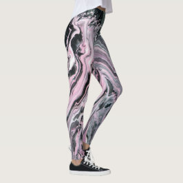 Rosa av marmorerad p färg Black Leggings