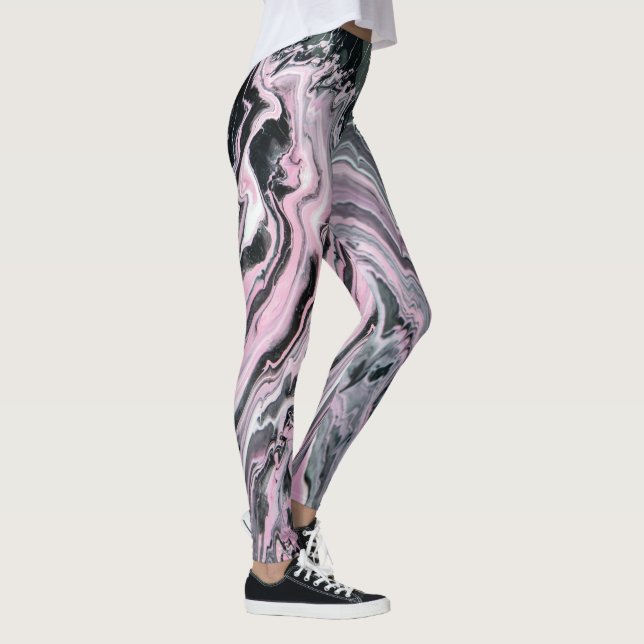 Rosa av marmorerad p färg Black Leggings (Höger)