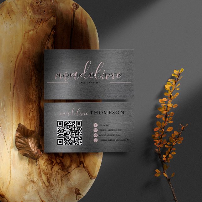 Rosa av Metallisk borstad Blek  Qr-kod Visitkort (Skapare uppladdad)