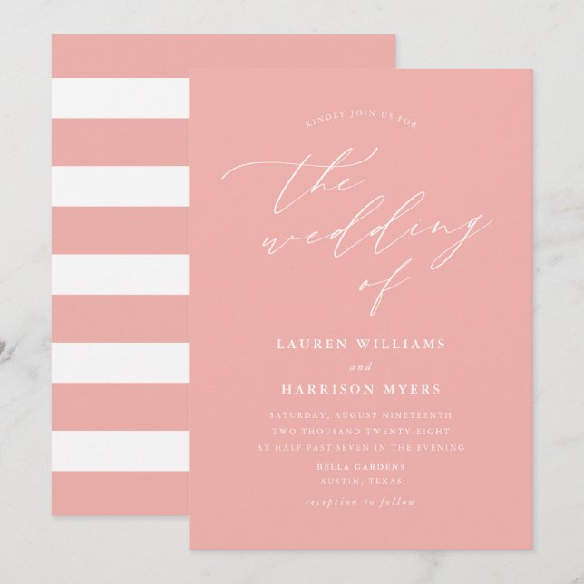  Rosa av minimalistisk kalligrafi | BRÖLLOP Inbjudningar (Fram/baksida)