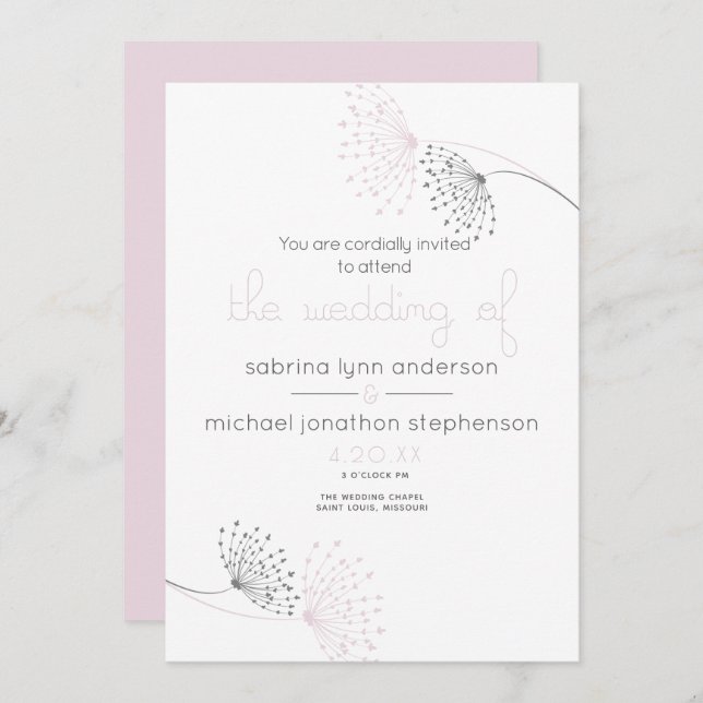 Rosa av minsta Chic för Blek och kolblommor Inbjudningar (Fram/baksida)