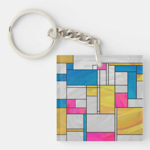Rosa av mondrian Gult - blå utskrift