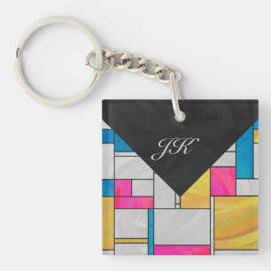 Rosa av mondrian Gult - blå utskrift