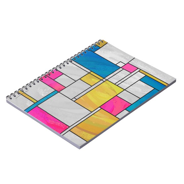 Rosa av mondrian Gult - blå utskrift Anteckningsbok Med Spiral (Vänstra Sidan)