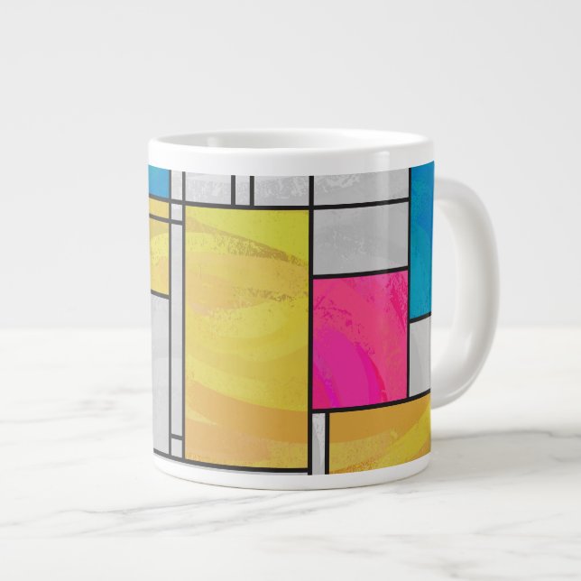 Rosa av mondrian Gult - blå utskrift Jumbo Mugg (Framsida höger)