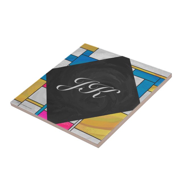 Rosa av mondrian Gult - blå utskrift Kakelplatta (Sidan)