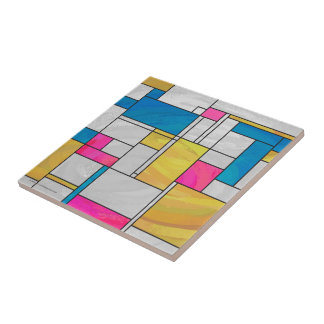 Rosa av mondrian Gult - blå utskrift Kakelplatta