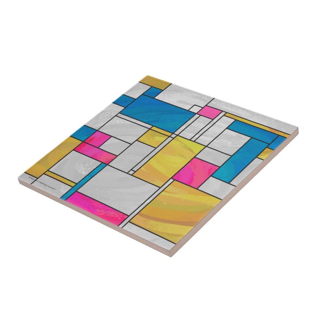 Rosa av mondrian Gult - blå utskrift Kakelplatta (Sidan)