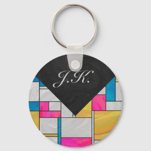 Rosa av mondrian Gult - blå utskrift Nyckelring