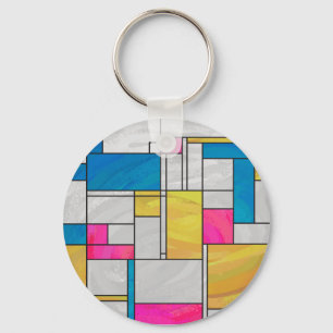 Rosa av mondrian Gult - blå utskrift Nyckelring
