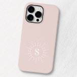 rosa av monogram initial blek för radialsolnedgån<br><div class="desc">Elegant iphone case med din monograminledning inuti en gräns av radiella punkter som liknar sol. Vitt monogram på blekens bakgrund för  rosa. Färg kan anpassas med designen verktyg.</div>