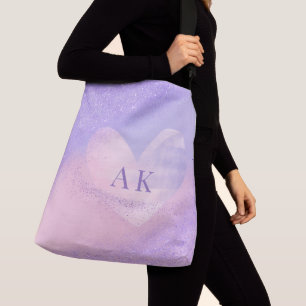 Rosa av monogram Lila Gradient Heart Axelväska