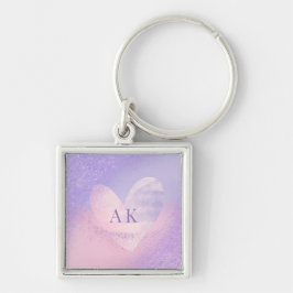 Rosa av monogram Lila Gradient Heart Fyrkantig Silverfärgad Nyckelring