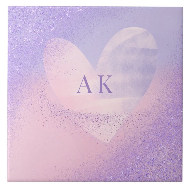 Rosa av monogram Lila Gradient Heart Kakelplatta (Framsidan)