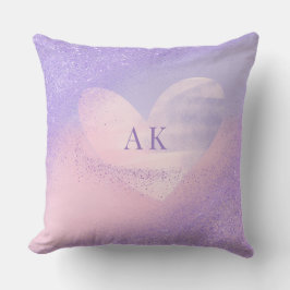 Rosa av monogram Lila Gradient Heart Kudde