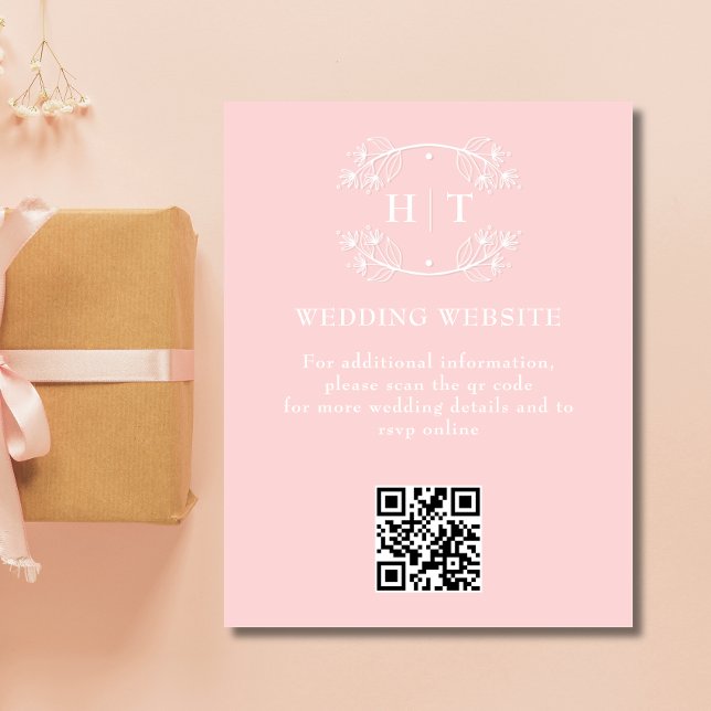 Rosa av  monogram- på Bröllop webbplats Tilläggskort (Wedding Website Pink Blush Monogram Enclosure Card)