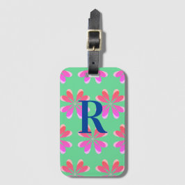 Rosa av monogramretroblommigtens grönt bagagebricka