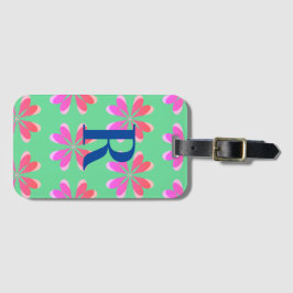 Rosa av monogramretroblommigtens grönt bagagebricka