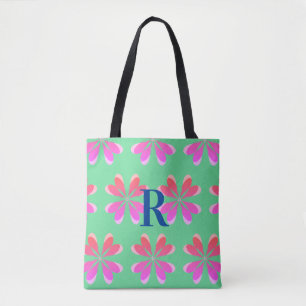 Rosa av monogramretroblommigtens grönt tygkasse