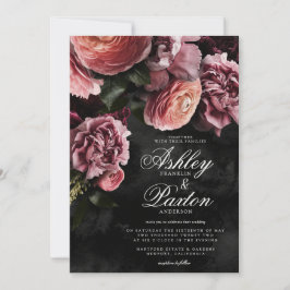 Rosa av moody Elegant | Blommigt Bouquet on Black Inbjudningar