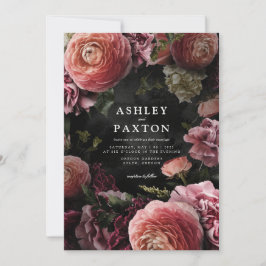 Rosa av moody Elegant | Blommigt Bouquet on Black Inbjudningar