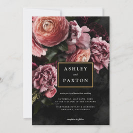 Rosa av moody Elegant | Blommigt Bouquet on Black Inbjudningar