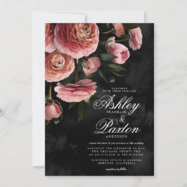 Rosa av moody Elegant | Blommigt Bouquet on Black Inbjudningar
