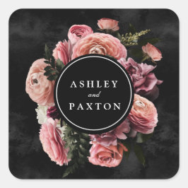 Rosa av moody Elegant | Blommigt Bouquet på Black  Fyrkantigt Klistermärke