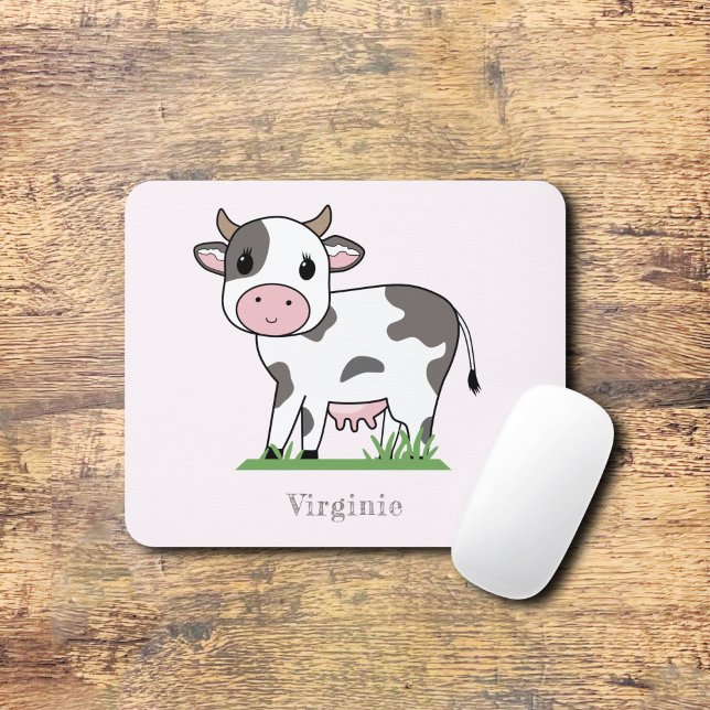 Rosa av musknapp för matta musmatta (Cute Cow Pink Mouse Pad)