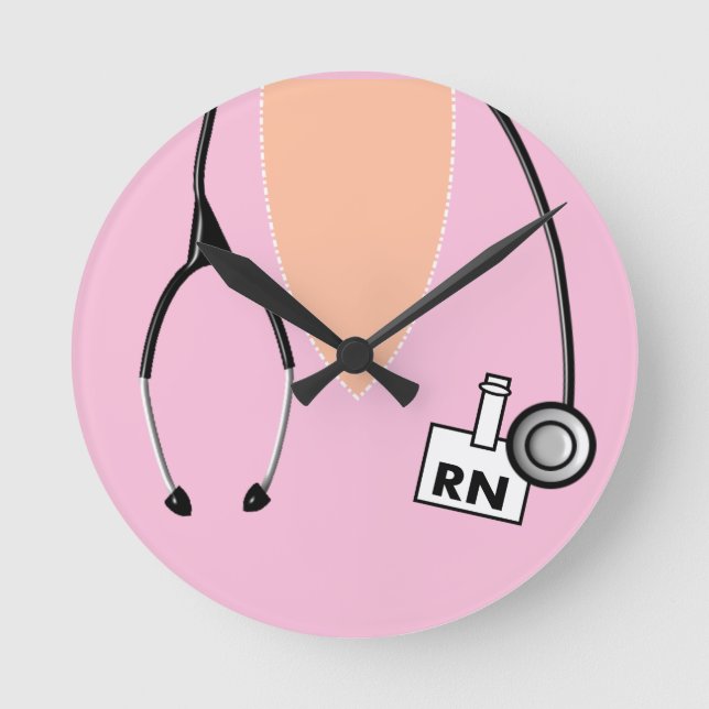 Rosa av Nurse RN SCrub  Rund Klocka (Framsida)