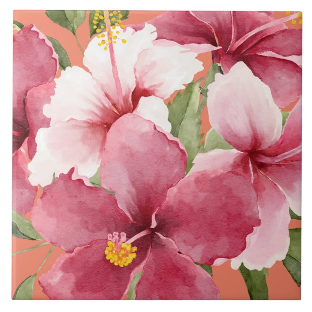 Rosa av ny levande elegant, vattenfärgblommor kakelplatta (Framsidan)