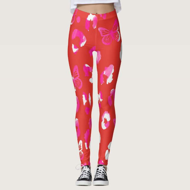 Rosa av orange av leopard butterfly leggings (Framsida)