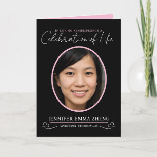 Rosa av ovalfoto för minnesbegravning, svart program